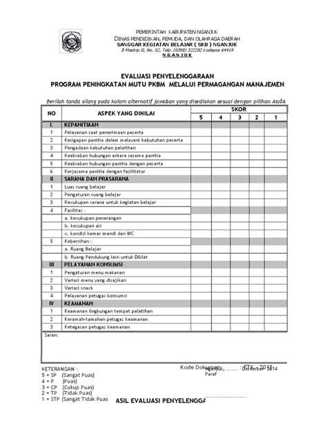 Form Evaluasi Penyelenggaraan Dan Form Hasilnya Pdf