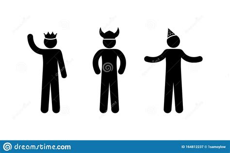 Stick Figure Man In A Hat King Viking And Jester Illustration