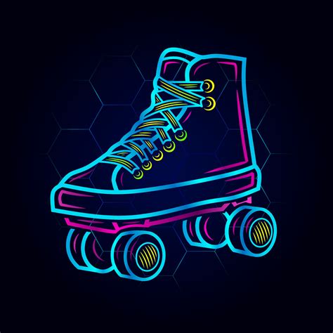 Rolling Skate Neon Art Logo Inline Skater Colorful Design With Dark