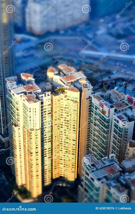 Aerial View Of Hong Kong Futuristic Cityscape With Skyscrapers Stock