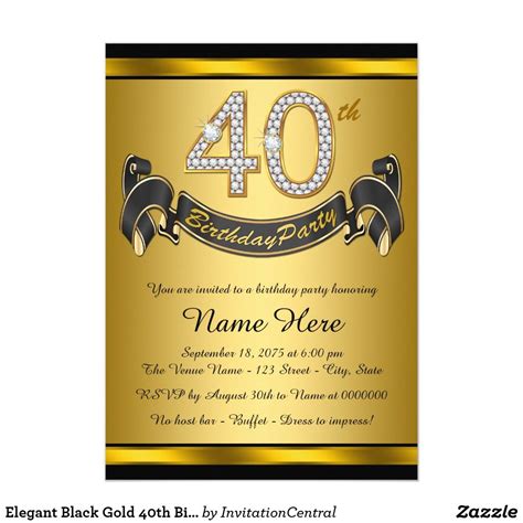 elegant black gold  birthday party invitation zazzle