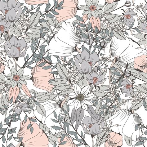 Grey Flowers Removable Wallpaper Mural Floral Peel And Stick Or Pre