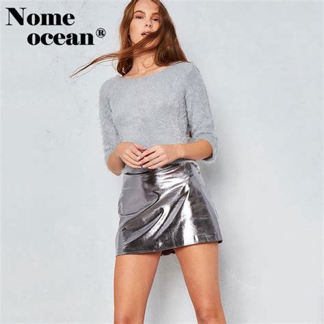 Metallic Silver Leather Miniskirt In 2019 Mini Skirts A Line Mini Skirt Leather Mini Skirts