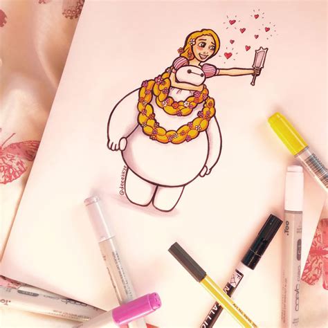 Self Taught 18 Year Old Illustrator Reimagines Baymax As Famous Disney Characters Bored Panda