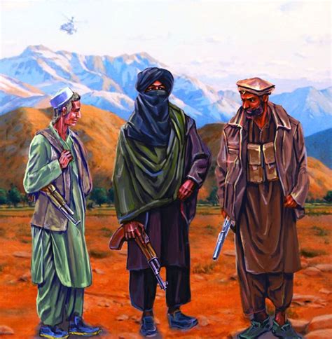 Three Men Standing Next To Each Other In The Desert With Mountains In