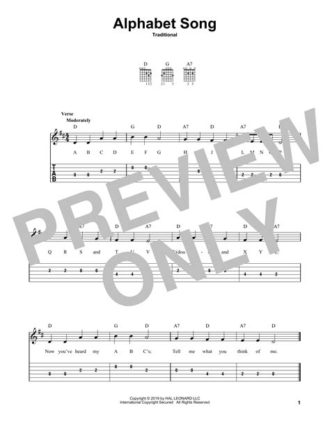 Alphabet Song Sheet Music Traditional Easy Guitar Tab