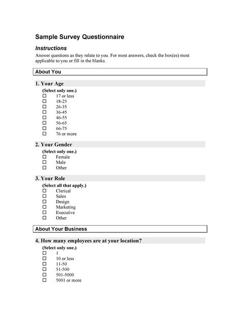 Free Questionnaire Template Word