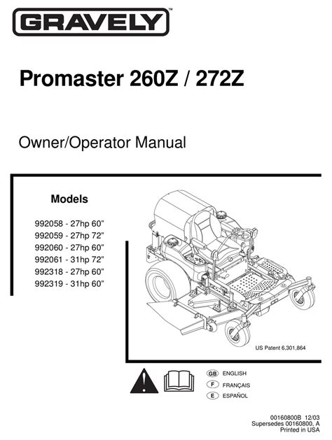 Gravely Promaster 260z Ownersoperators Manual Pdf Download Manualslib