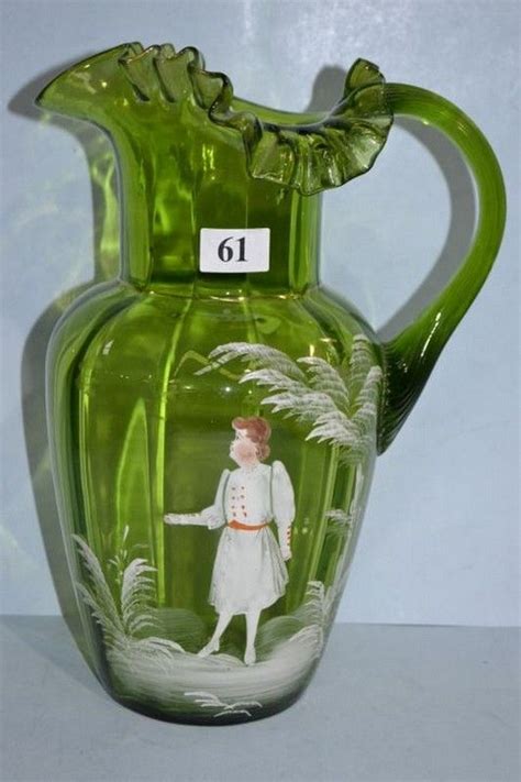 Victorian Enamelled Water Jug With Frill Rim British Victorian Glass