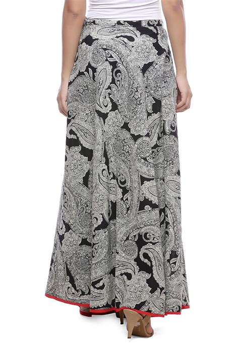 Paisley Printed Cotton Skirt In Black Cotton Skirt Modest Outfits