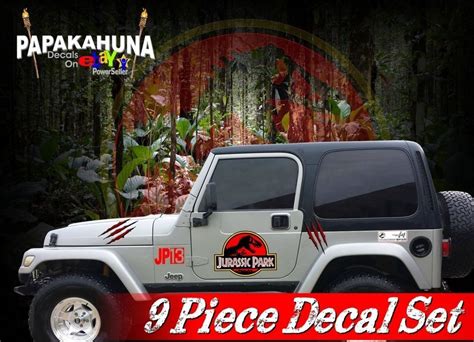 9 piece jurassic park vinyl graphics decals set jk tk door stickers ebay jurassic park jeep