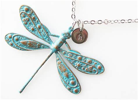 Rustic Dragonfly Necklace Personalized Necklace Verdigris Etsy