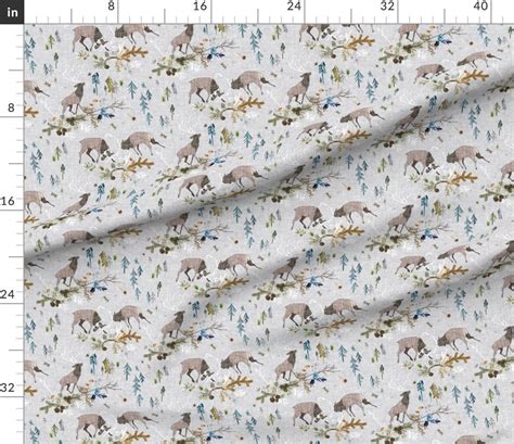 Woodland Stag Fabric Duelling Stags In Forest Med By Nouveau Etsy