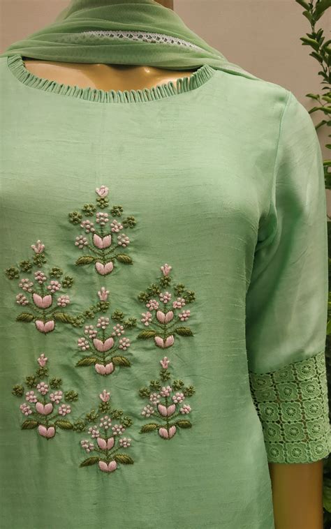Pastel Green Handwork Kurta Set Embroidery Fashion Kurta Neck Design