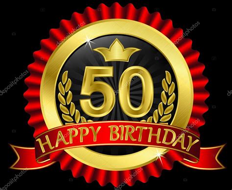 50 Years Happy Birthday Golden Label With Ribbons Vector Illustration