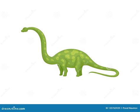 Flat Vector Design Of Green Apatosaurus Or Brachiosaurus Giant