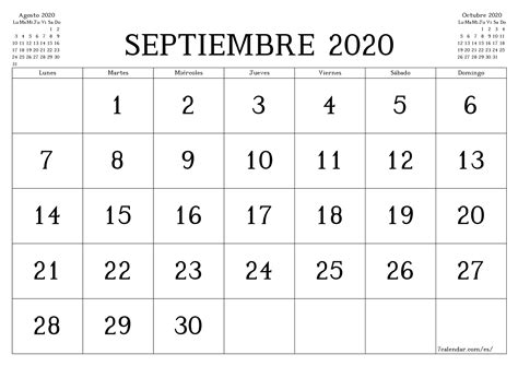 Schmutzig Gehalt Lagerkreis Calendario Mes Septiembre 2020 Andere