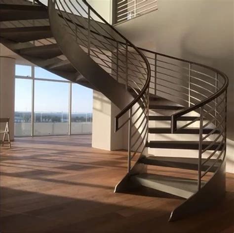 Indoor Curved Stair Design With Stainless Steel Railing Custom