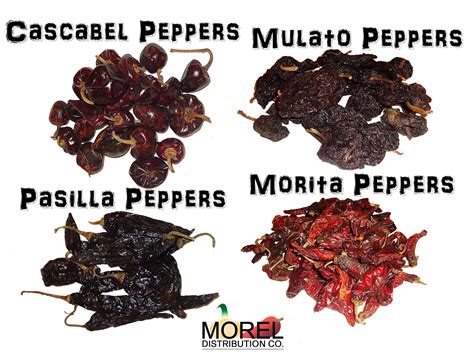 Combo Of Dried Chili Peppers Cascabel Morita Mulato And Pasilla 8 Oz