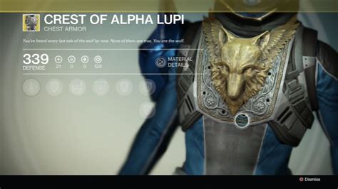 Destiny Exotic Armor Hunter Crest Of Alpha Lupi Chest Armor Kg Youtube
