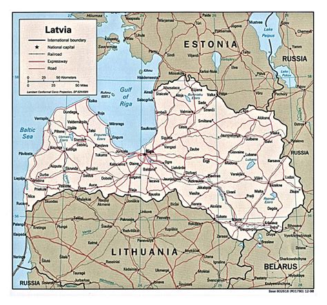 Detailed Political Map Of Latvia With Roads And Major Cities 1998