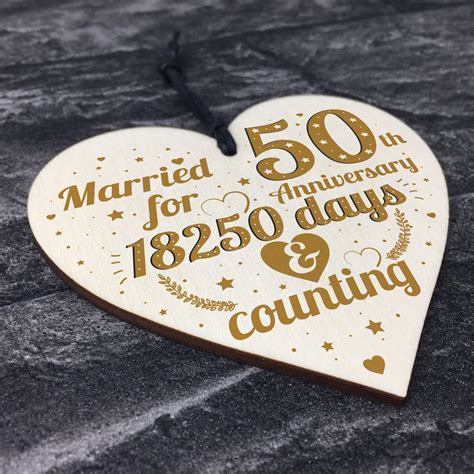We offer surprise gifts for husband on 1st wedding to 10th or 25th wedding anniversary. 50th Wedding Anniversary Wood Heart Gift Gold Fifty Years ...