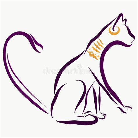 Egyptian Cat With Jewelry Sketch Stock Illustration Illustration Of