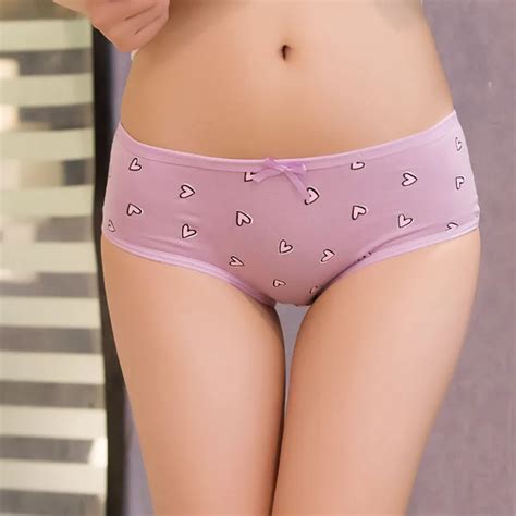 women sexy underwear love heart pattern panties cotton briefs seamless breathable intimates on