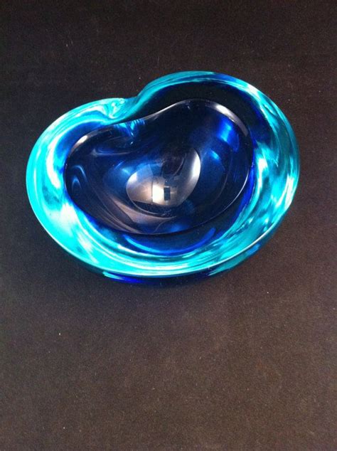 Mid Century Murano Bowl Modernist Art Glass Blue Bowl Mid Century Look Glass Usa Only