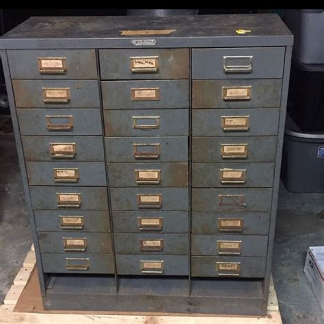 Industrial Steel Master 30 Drawer Steel Parts Cabinet Old Gray Metal