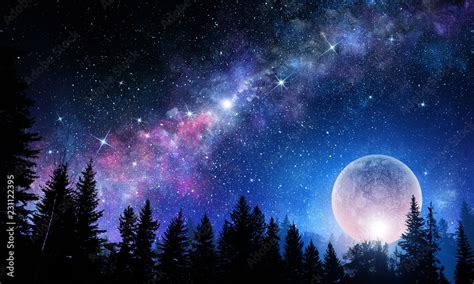 Full Moon In Night Starry Sky Stock Photo Adobe Stock