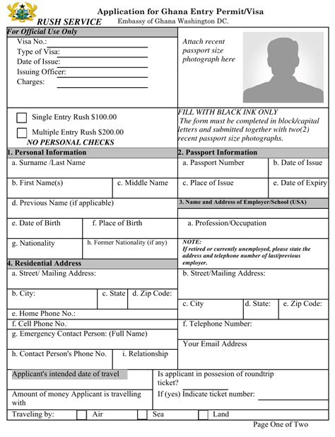 Application Form For Ghana Entry Permitvisa Embassy Of Ghana