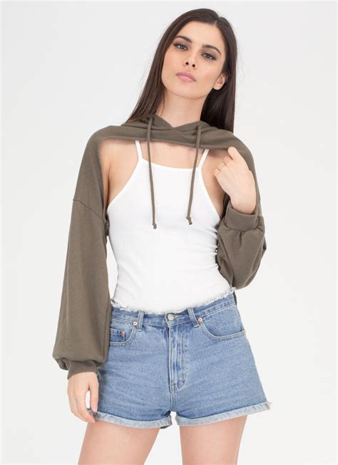 Bust Out High Low Hoodie Crop Top Olive
