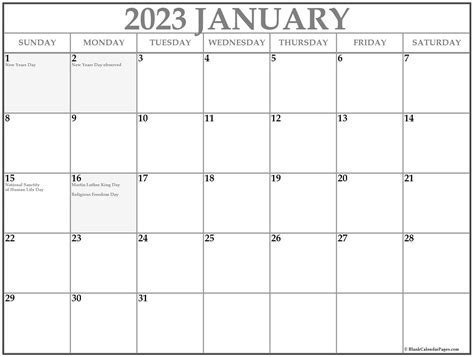 Free January 2023 Calendar With Holidays