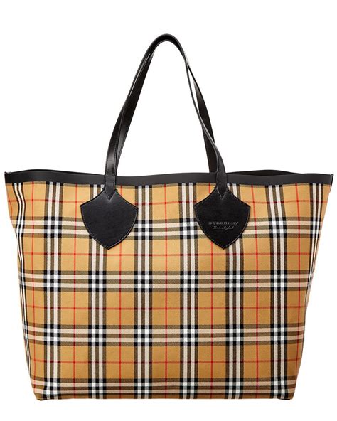 Lyst Burberry Giant Reversible Vintage Check And Leather Tote In Black
