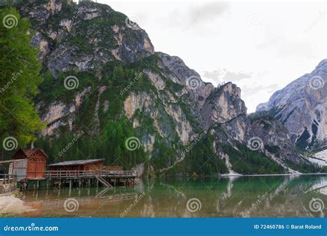 Braies Lake In The Dolomites Stock Photo Image Of Idyllic Peak 72460786