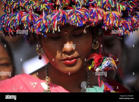A Portrait Of Nepalese Tharu Community Girl In A Traditional Attire During Prade Of The Maghi