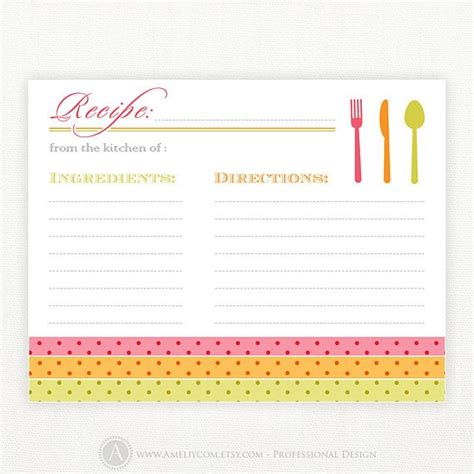 Items Similar To Printable Recipe Card Blank 4x6 For Bridal Shower