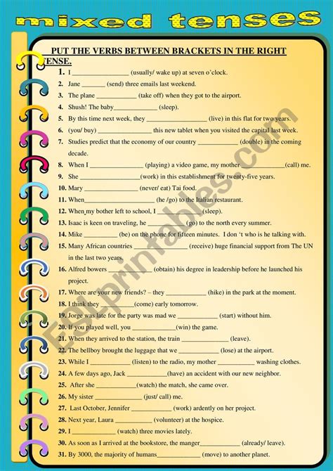 Mixed Simple Tenses Worksheet