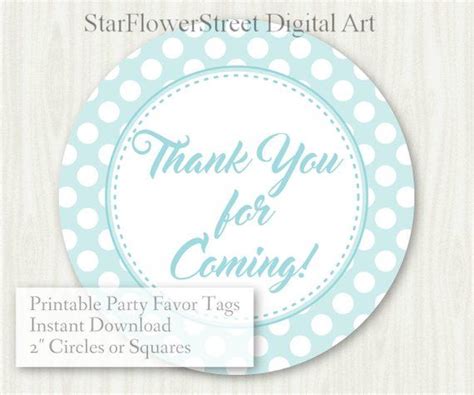 Baby thank you card printable file download. Thank you for coming baby shower tags polka dot blue aqua turquoise square round boy printable ...