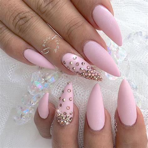 💗 Soft Pink And Shine Pink Stiletto Nails Pastel Pink Nails Baby Pink