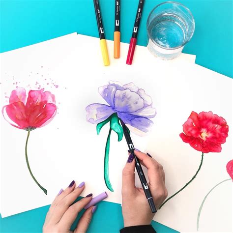 How To Create Watercolor Flowers With Markers Watercolor Pen And
