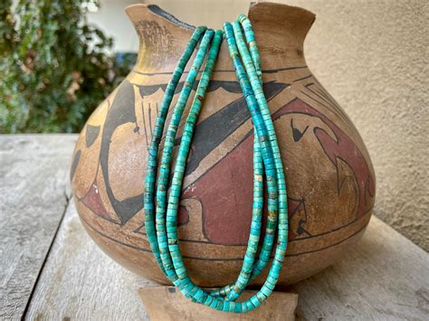 Three Strand Turquoise Heishi Bead Necklace 18 5 Santo Domingo Native