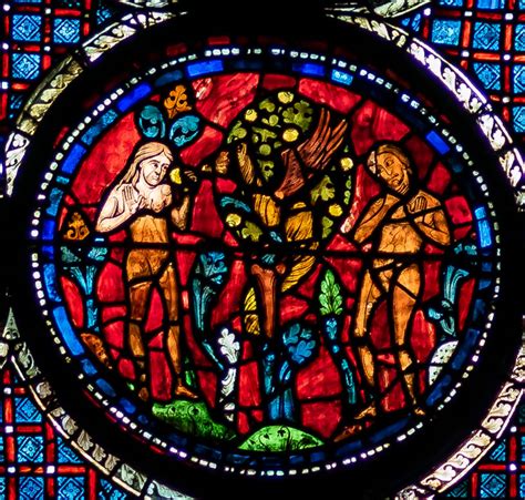 Creation And Expulsion Of Adam And Eve In The Stained Glass Of Chartres