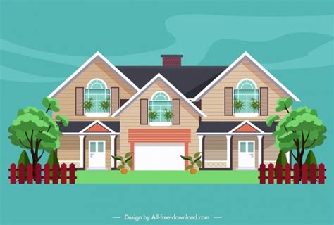 House Model Icon Contemporary Design Colorful Sketch Vectors Graphic