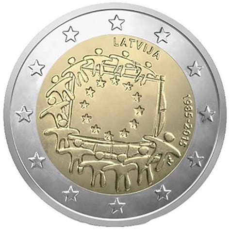 2 Euro Lettonia 2015 Bandiera Europea Lettonia Euro Commemorativi