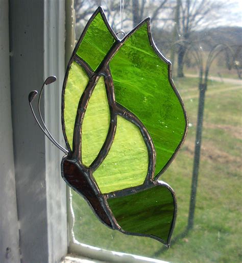 Butterfly Stained Glass Green Pattern Design Suncatcher