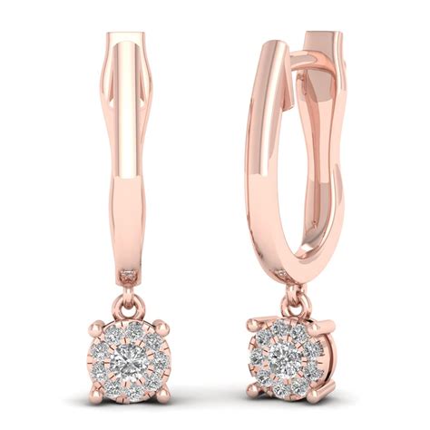 Diamond Deal K Rose Solid Gold Natural Cluster Diamond Drop Dangle Earrings For Women Ct