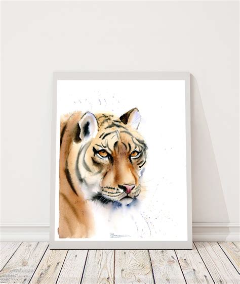 Watercolor Tiger Original Painting Wild Big Cat Portrait Wall Etsy