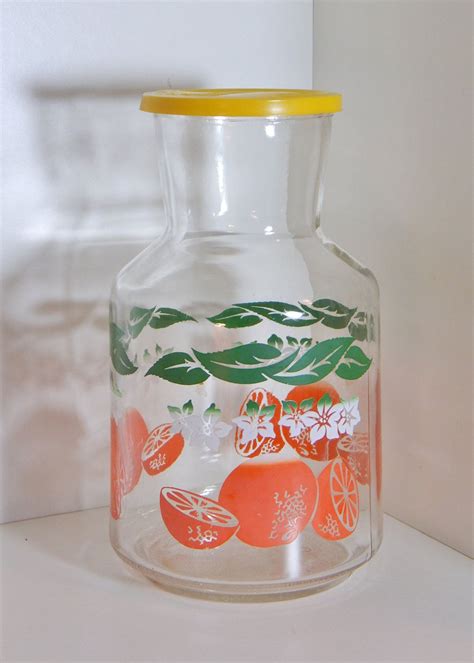 Vintage Glass Pitcher Federal Glass Orange Juice Carafe With Etsy Vintage Glass Pitcher Mid